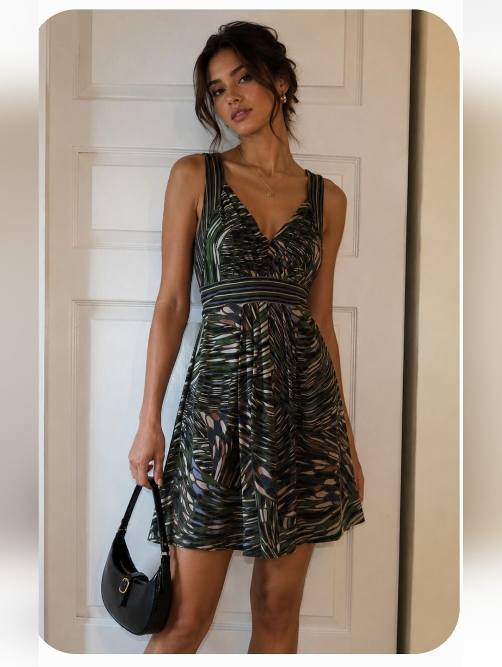 BCBGMAXAZRIA Abstract Print Tie Back Dress XS NWT Stretch V Neck Mini Dress